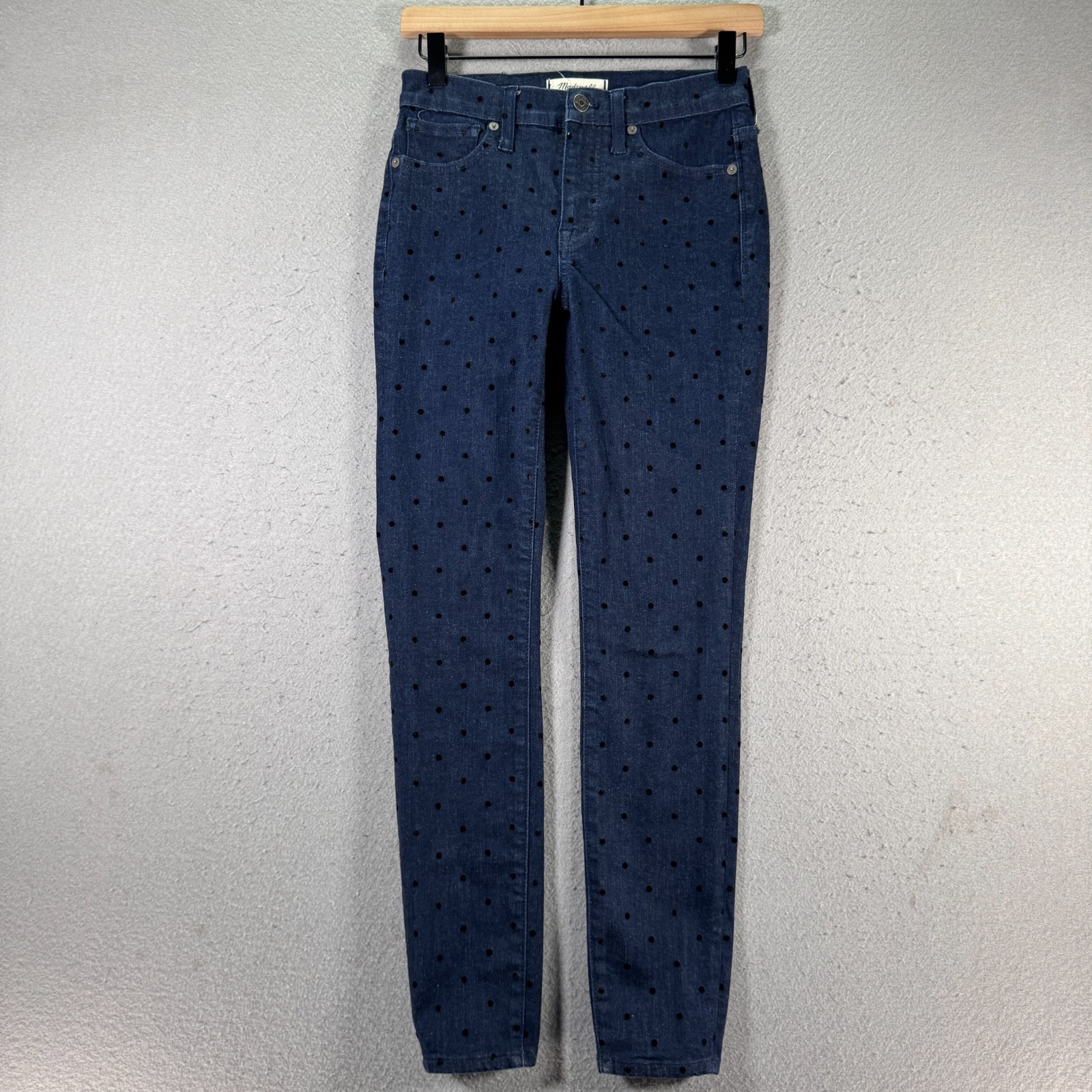 Madewell Flocked Dot High Rise Skinny Jeans Womens 25 Blue Dark Wash Denim